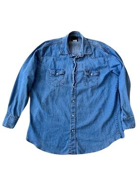 Vintage Wrangler 100% Cotton Denim Pearl Snap Long Sleeve Shirt, Size XXL